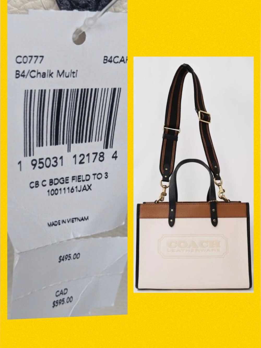 COACH J2139 FIELD TOTE 30 COLORBLOCK CHALK MULTI WITH COACH BADGE BAG 🌟EUC🌟 - Picture 15 of 17